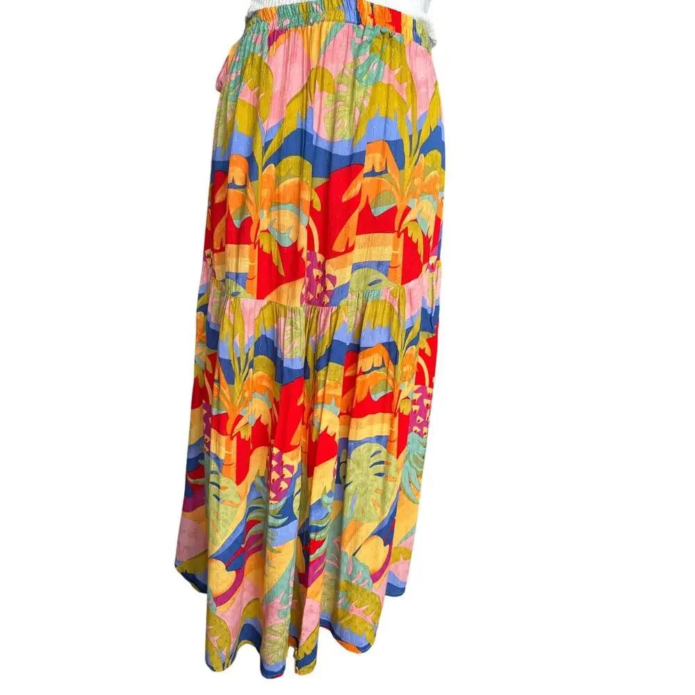 Christian Siriano Tropical Print Maxi Skirt Wrap Tie Colorful Boho Resort Medium